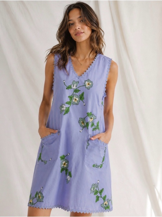 JODIFL Dresses & Skirts - NWT Jodifl Lavender Floral Ricrac Trim Dress Size Large